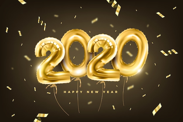 Realistic new year 2020 balloons background