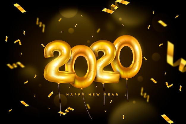 Free Vector realistic new year 2020 balloons background