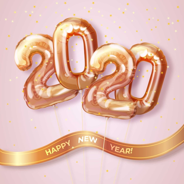 Realistic new year 2020 balloons wallpaper theme