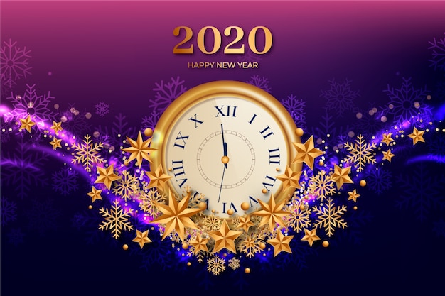 Realistic new year 2020 clock background