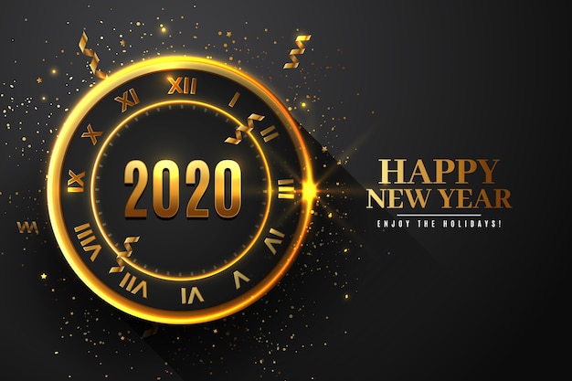 Free Vector realistic new year 2020 clock wallpaper theme