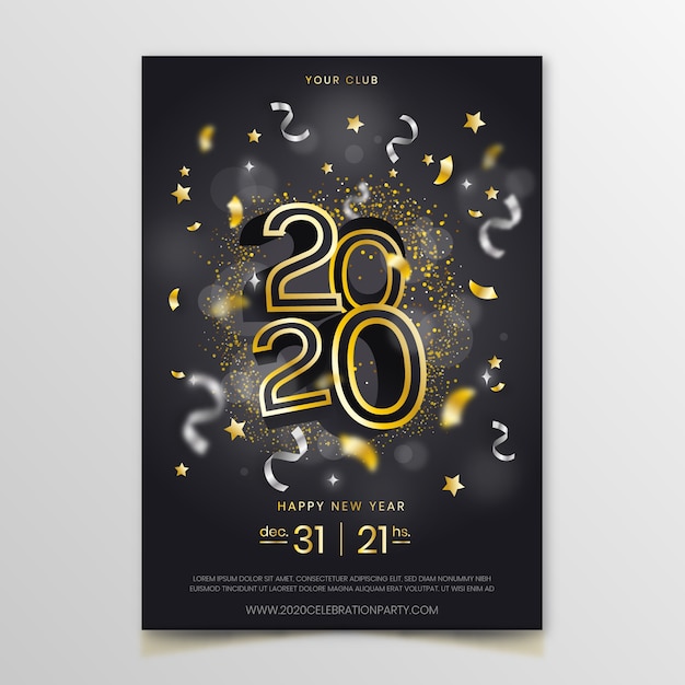 Realistic new year 2020 flyer template