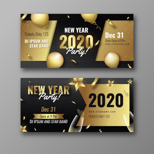 Realistic new year 2020 party banners