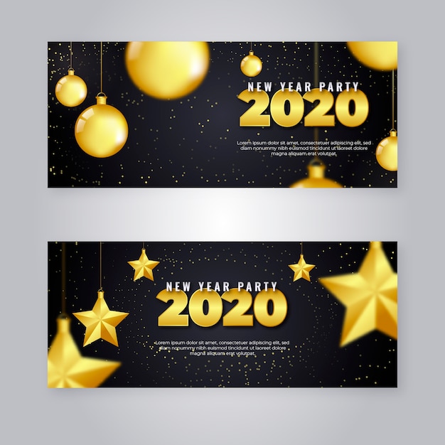 Realistic new year 2020 party banners