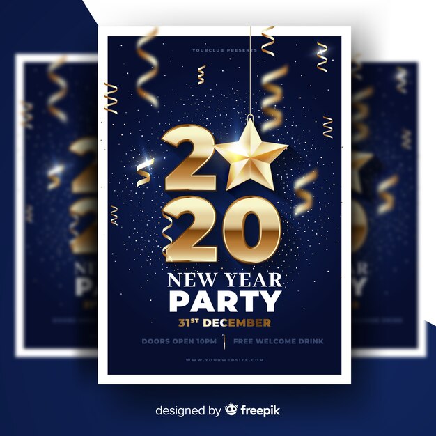 Realistic new year 2020 party flyer template