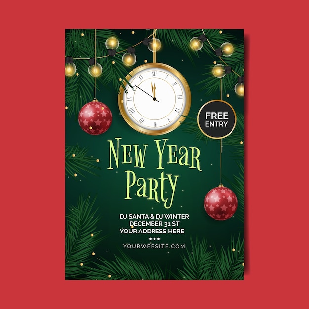 Realistic new year 2020 party poster template