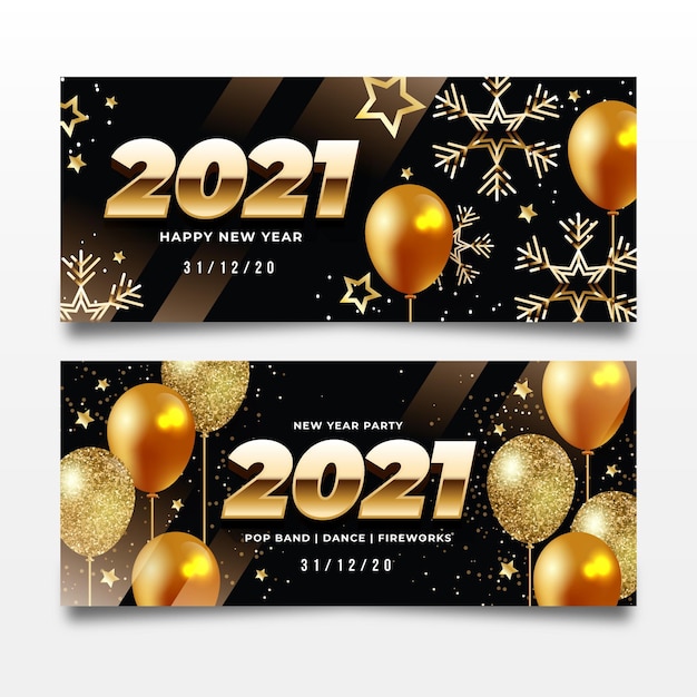 Realistic new year 2021 party banners