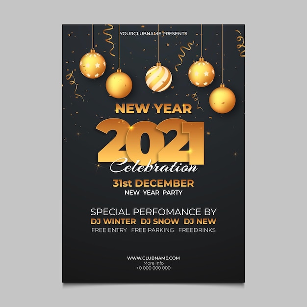 Realistic new year 2021 party poster