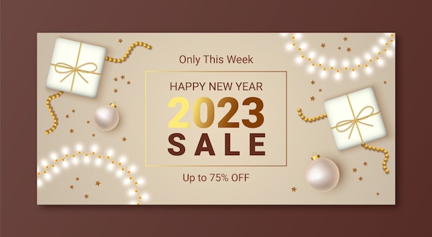 Free Vector realistic new year 2023 horizontal sale banner template