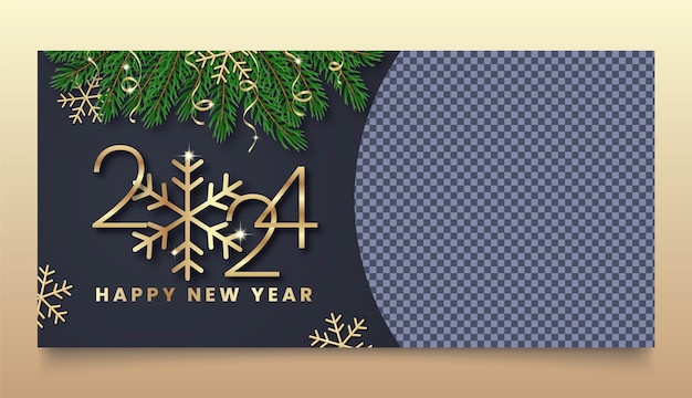 Free Vector realistic new year 2024 horizontal banner template