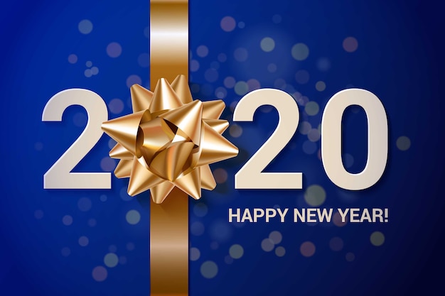 Realistic new year background with golden gift bow