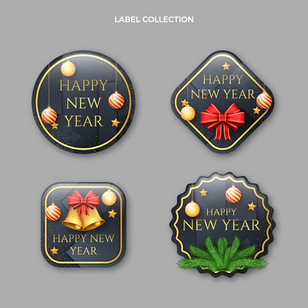 Realistic new year badges collection