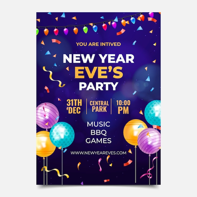 Realistic new year eve's party invitation template