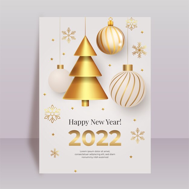 Realistic new year greeting card template