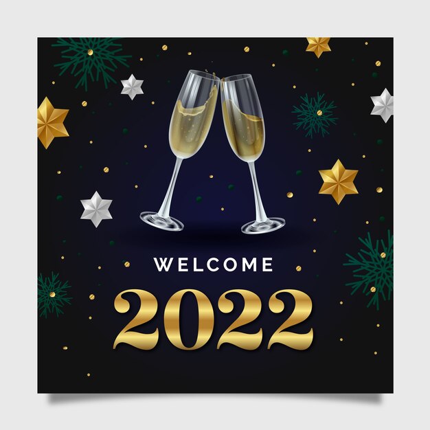 Realistic new year greeting card template