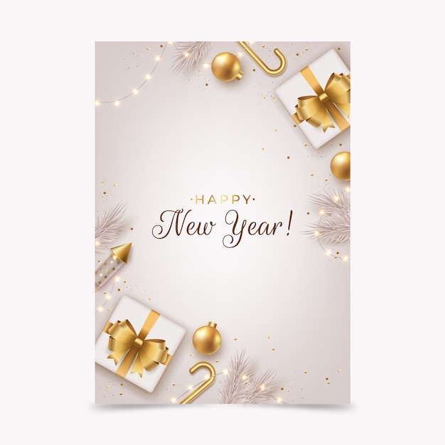 Free Vector realistic new year greeting card template