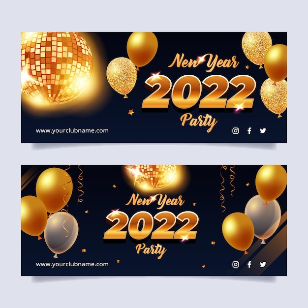 Realistic new year horizontal banners set