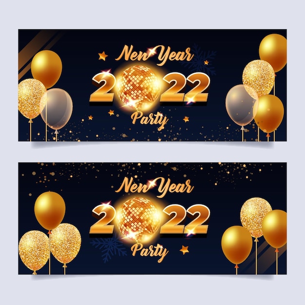 Realistic new year horizontal banners set