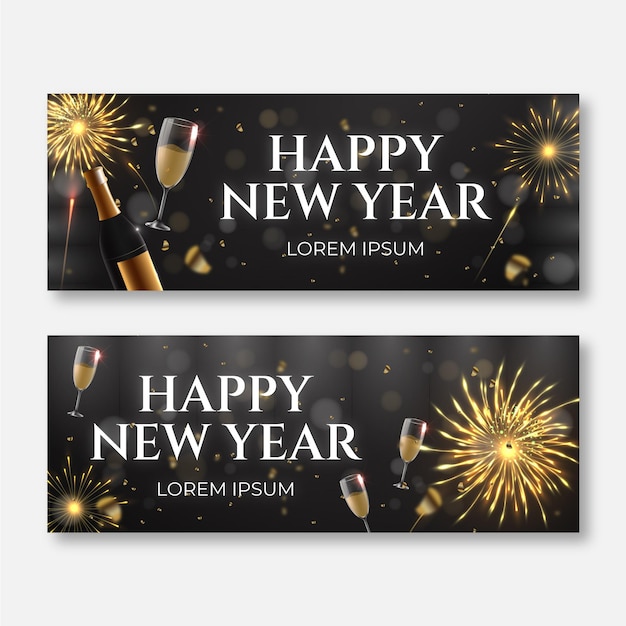 Realistic new year horizontal banners set