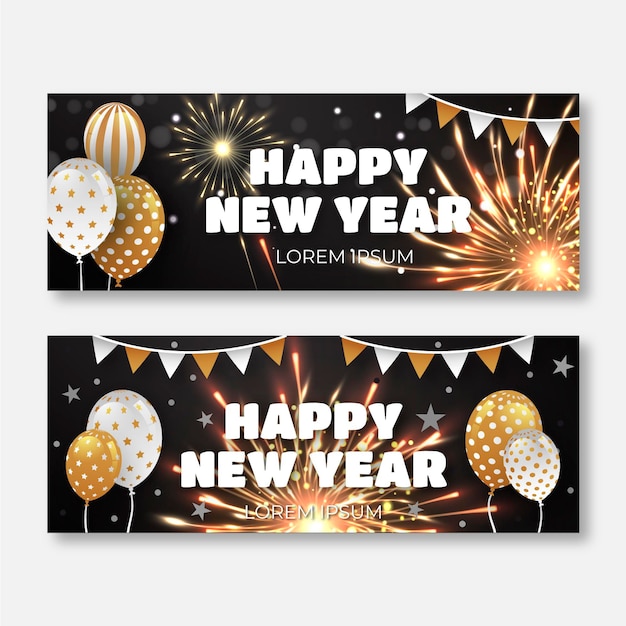 Realistic new year horizontal banners set