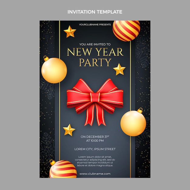 Realistic new year invitation template