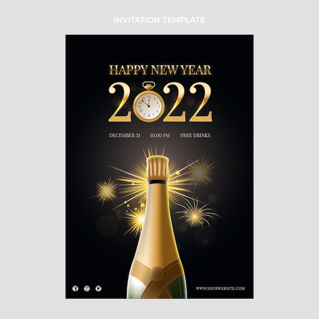 Free Vector realistic new year invitation template