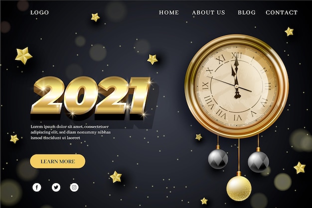 Realistic new year landing page template