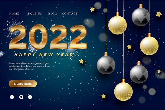 Realistic new year landing page template