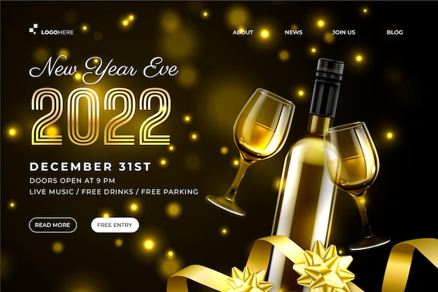 Realistic new year landing page template