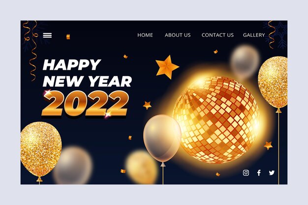 Realistic new year landing page template