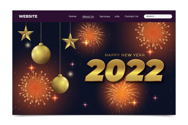 Realistic new year landing page template