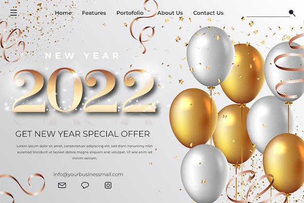 Realistic new year landing page template