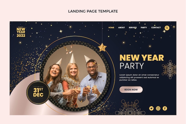 Realistic new year landing page template