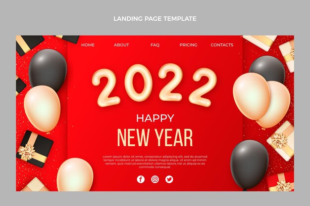 Realistic new year landing page template