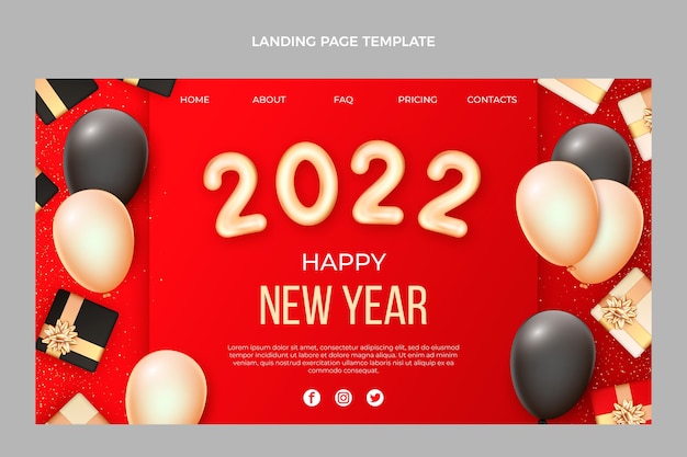 Realistic new year landing page template