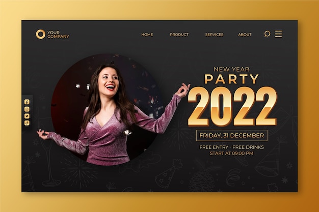 Realistic new year landing page template