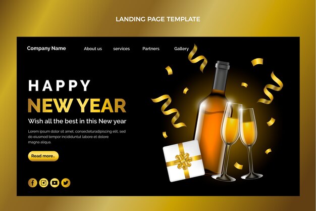 Realistic new year landing page template