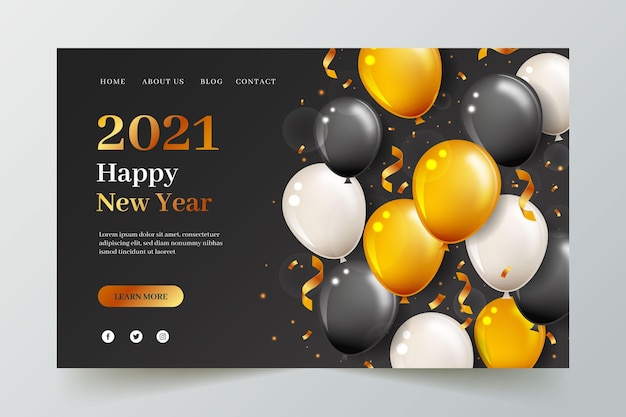 Realistic new year landing page template