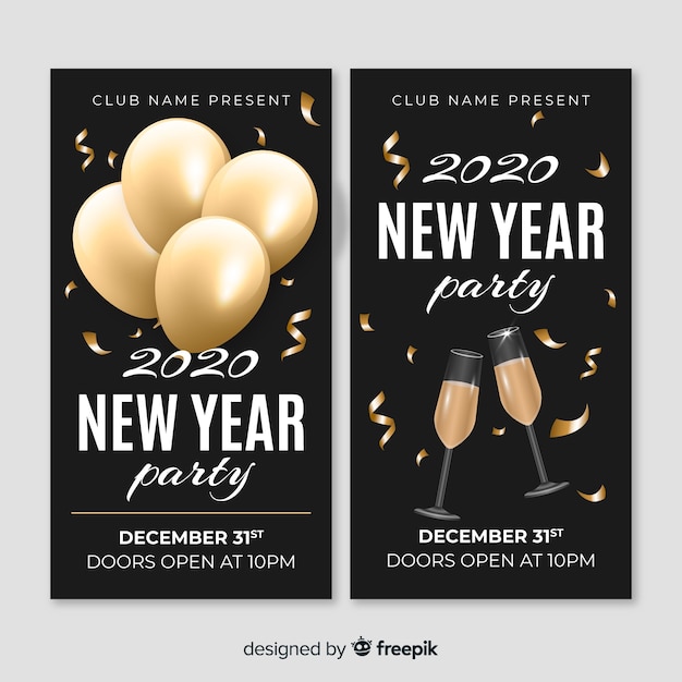 Realistic new year party banners template