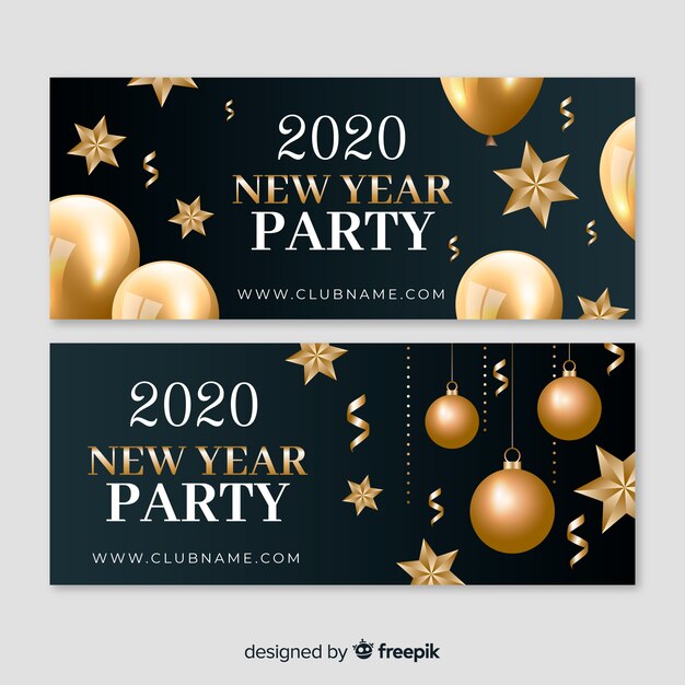 Realistic new year party banners template