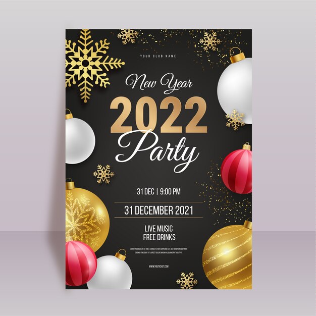 Realistic new year party flyer template