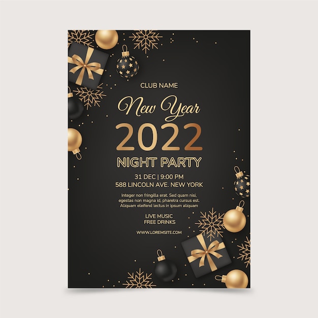 Realistic new year party flyer template