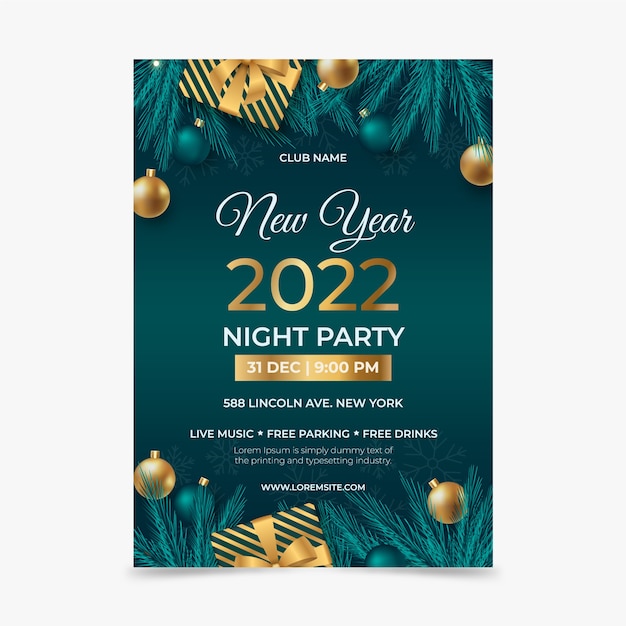 Realistic new year party flyer template