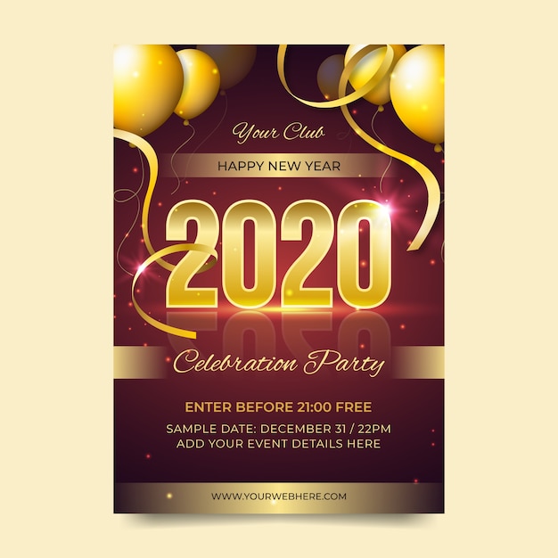 Realistic new year party poster template