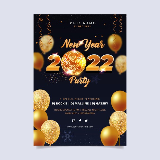 Realistic new year vertical poster template