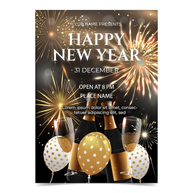 Realistic new year vertical poster template