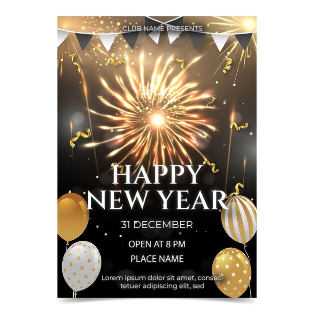 Realistic new year vertical poster template