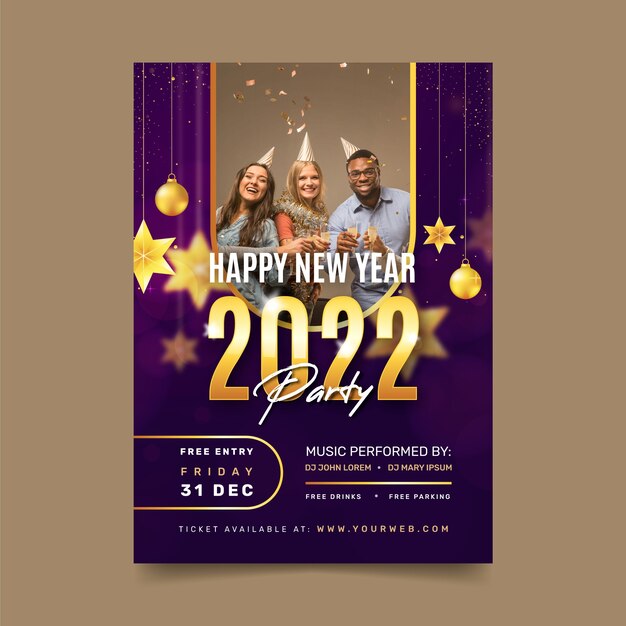 Realistic new year vertical poster template