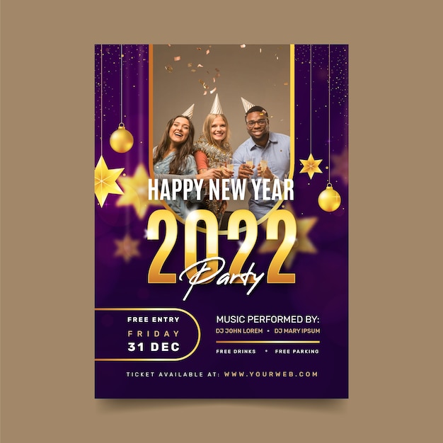 Realistic new year vertical poster template