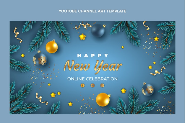 Free Vector realistic new year youtube channel art